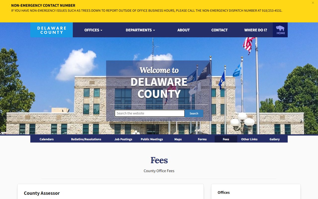 Delaware County and court fee schedule page listing recording and copy charges