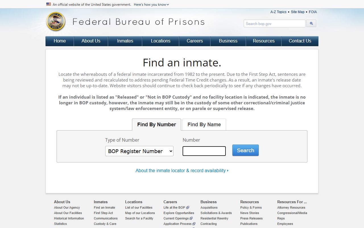 Federal Bureau of Prisons inmate locator for Delaware County federal charge lookups