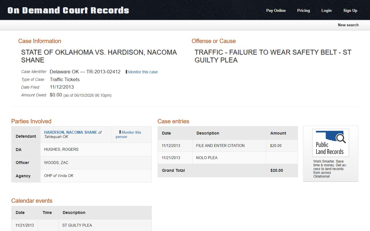 Delaware County traffic court docket sample