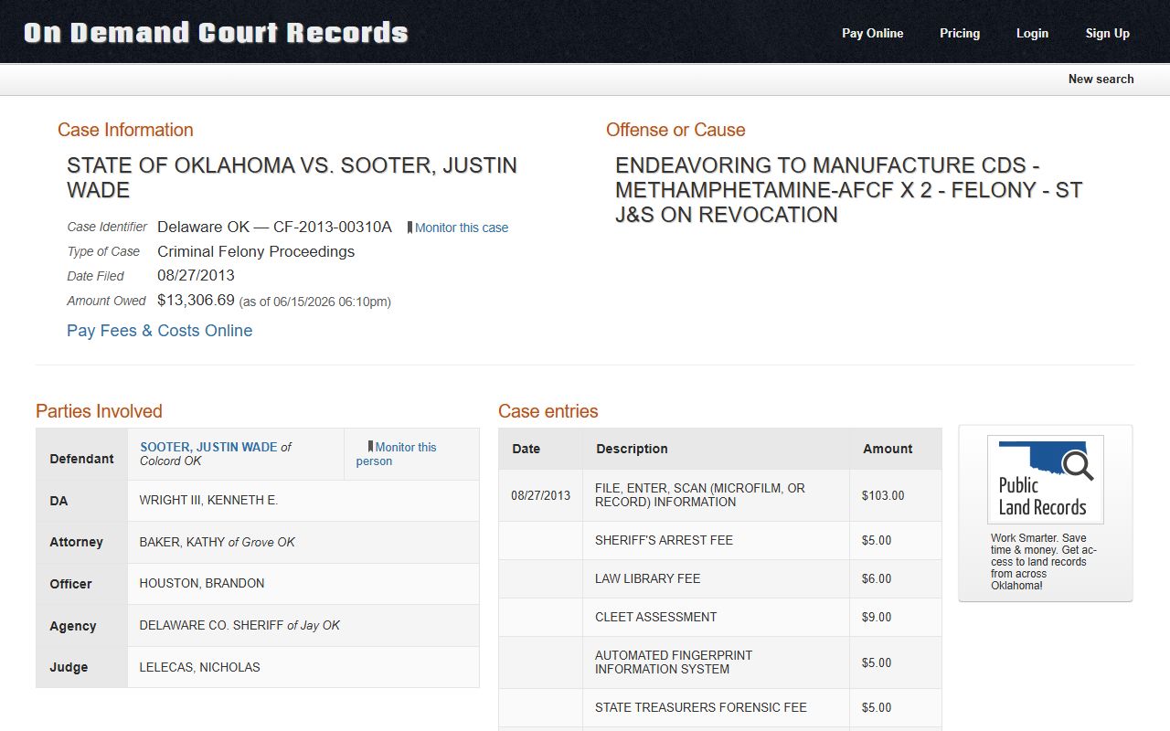 Delaware County felony court docket sample on ODCR