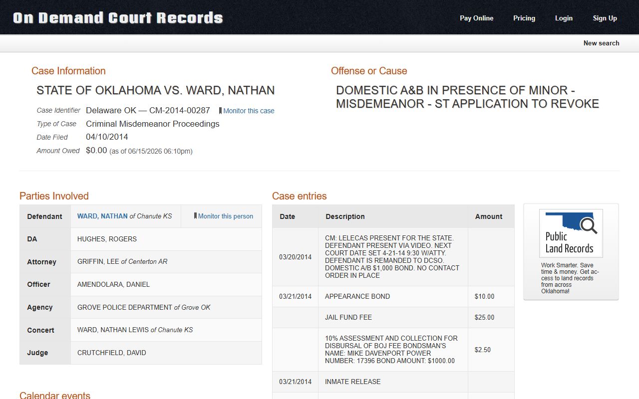 Delaware County misdemeanor and warrant court docket sample