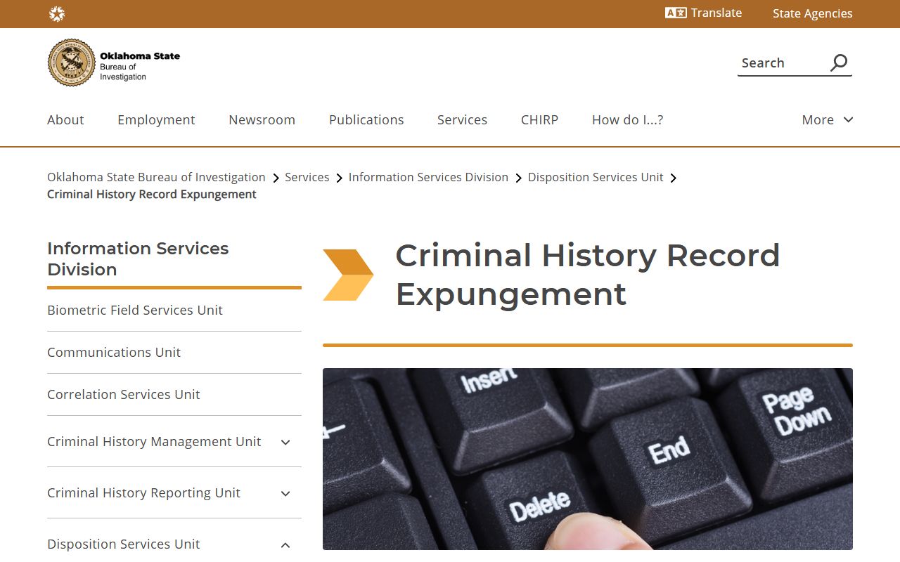 Delaware County criminal court records OSBI criminal-history expungement page