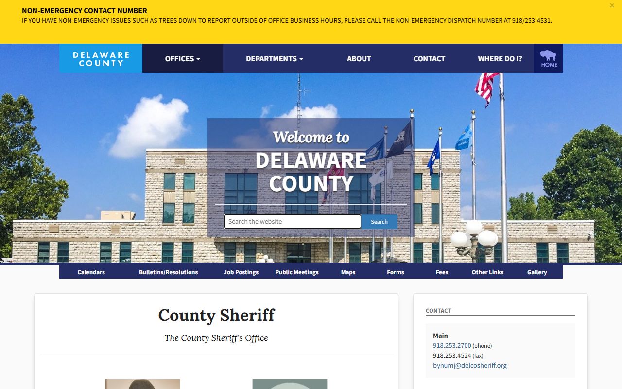 Delaware County Sheriff office page with inmate and warrant records