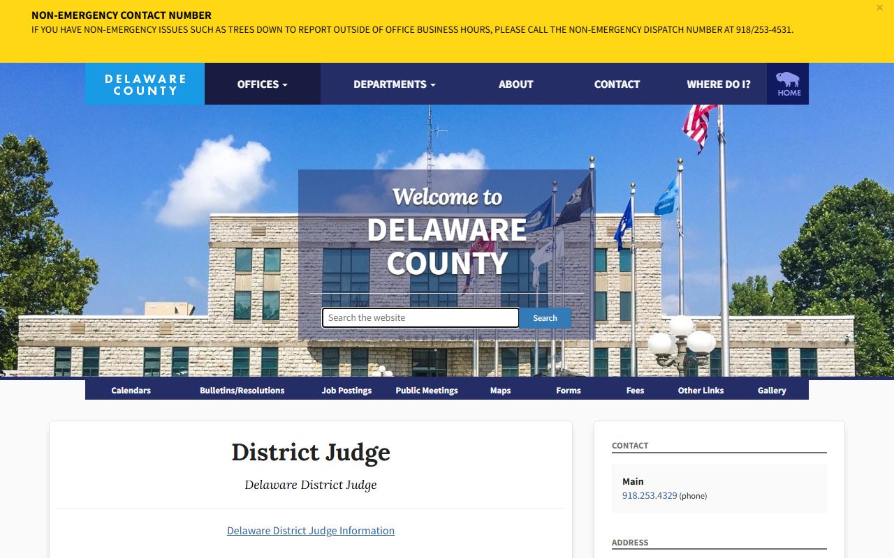Delaware County District Judge contact page for court records