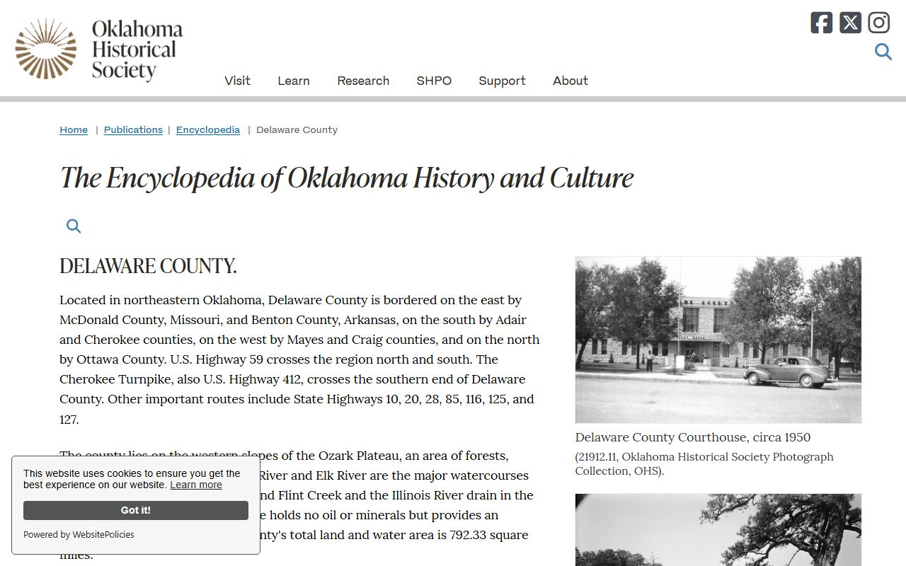 Delaware County Oklahoma Historical Society entry on courthouse records