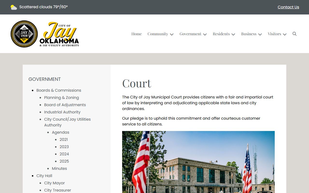 Jay Municipal Court page used for Delaware County traffic court records and city citations