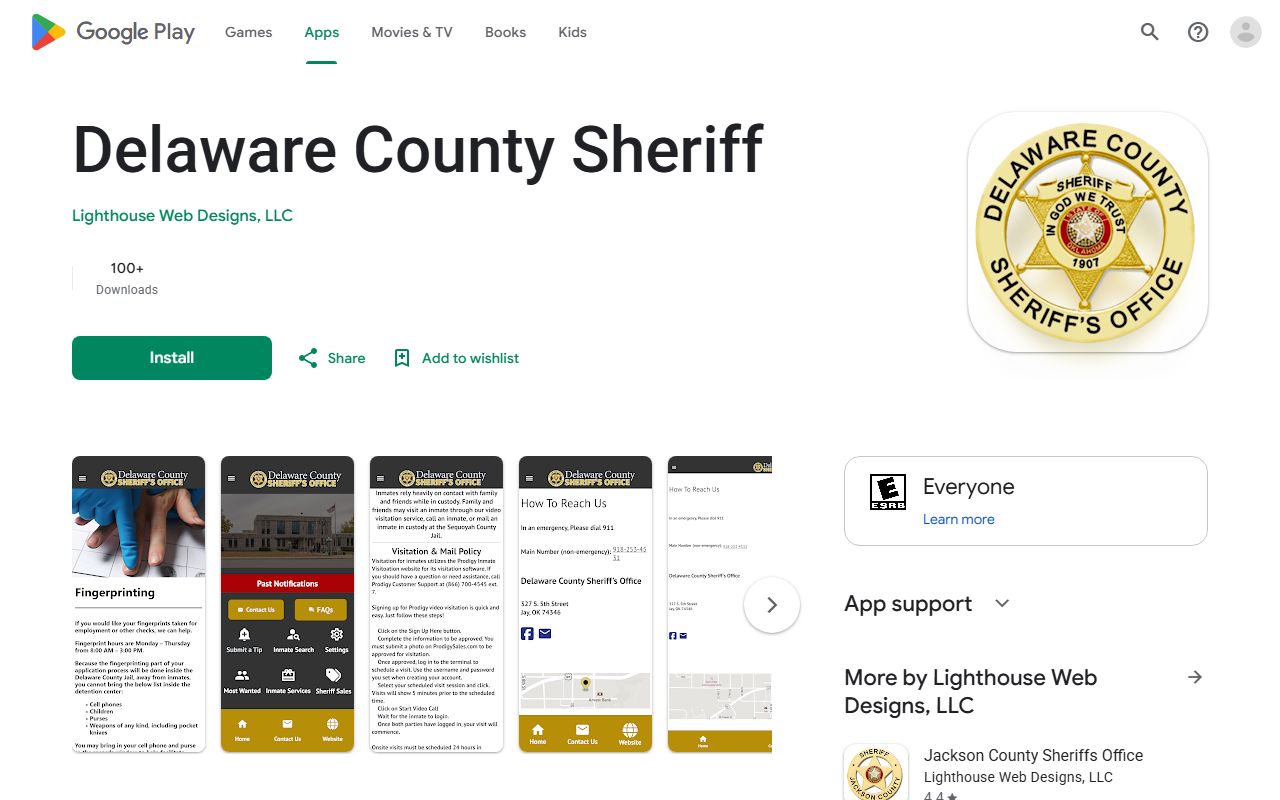 Delaware County Sheriff app Google Play listing for warrants and crime mapping